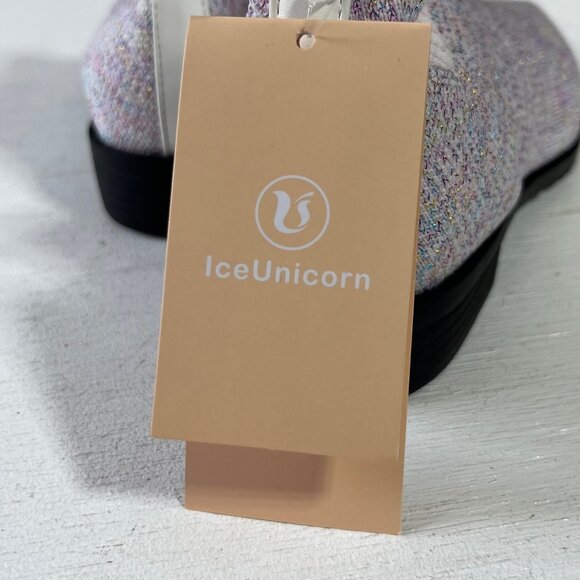 IceUnicorn Sparkly Knit Ankle Boots Girls Size 33 US Size 2 New Pull Tabs - Picture 7 of 10